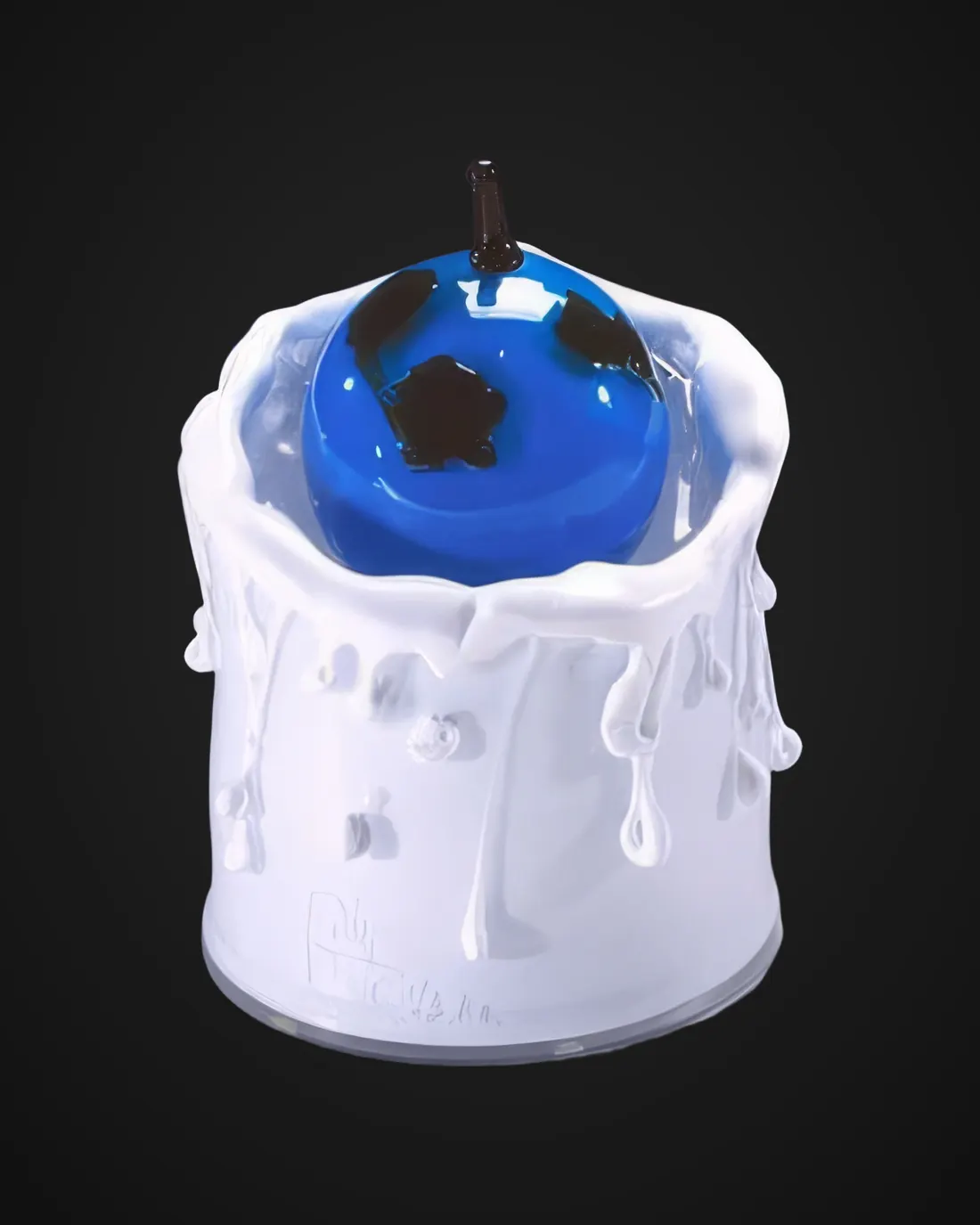 Glass sculpture by Vania Galli: white candle with blue sphere