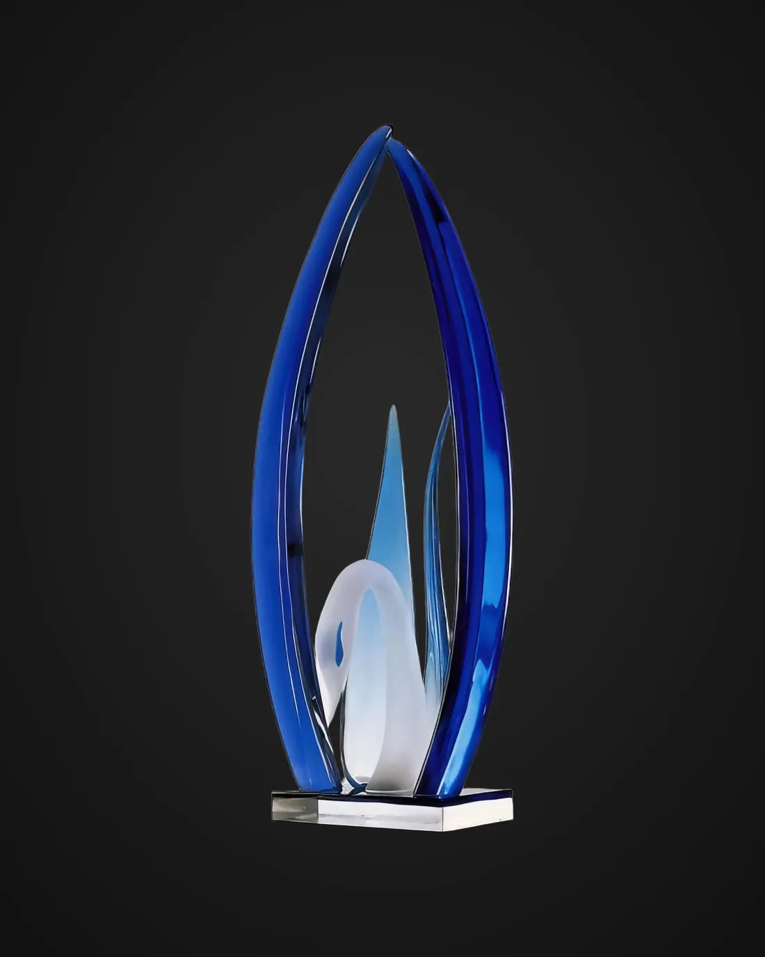 Blue and crystal arched Murano glass sculpture