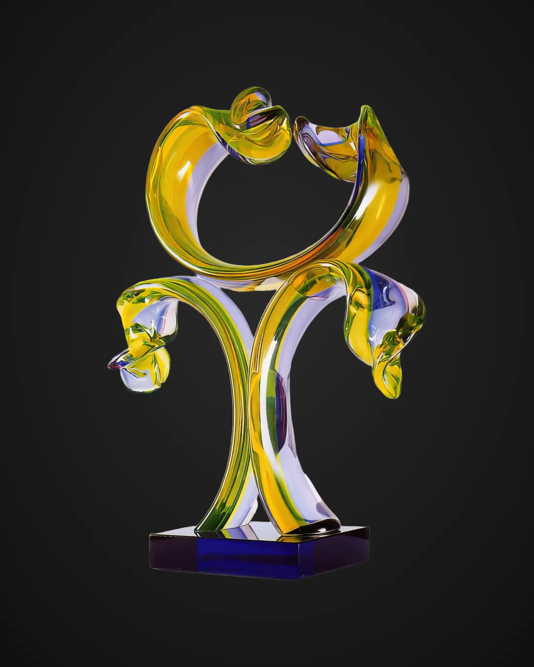 Yellow and crystal figurative Murano glass sculpture