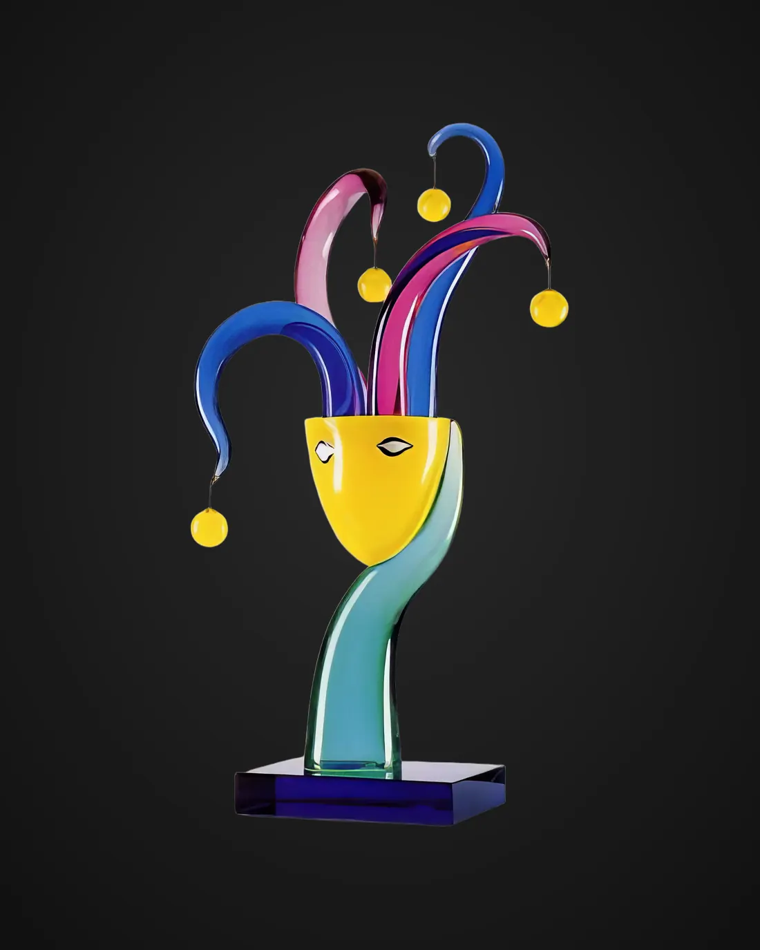 Murano glass sculpture: jester face with pointed hat