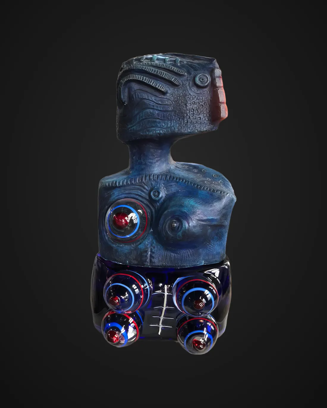 Glass sculpture by Alfredo Sosabravo: black and blue bust