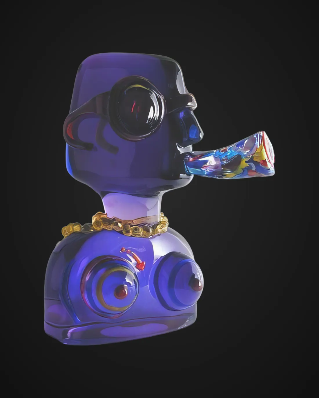 Glass sculpture by Alfredo Sosabravo: purple head with flute