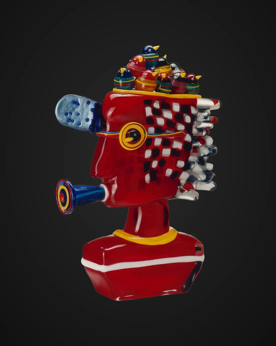 Glass sculpture by Alfredo Sosabravo: red chequered bust