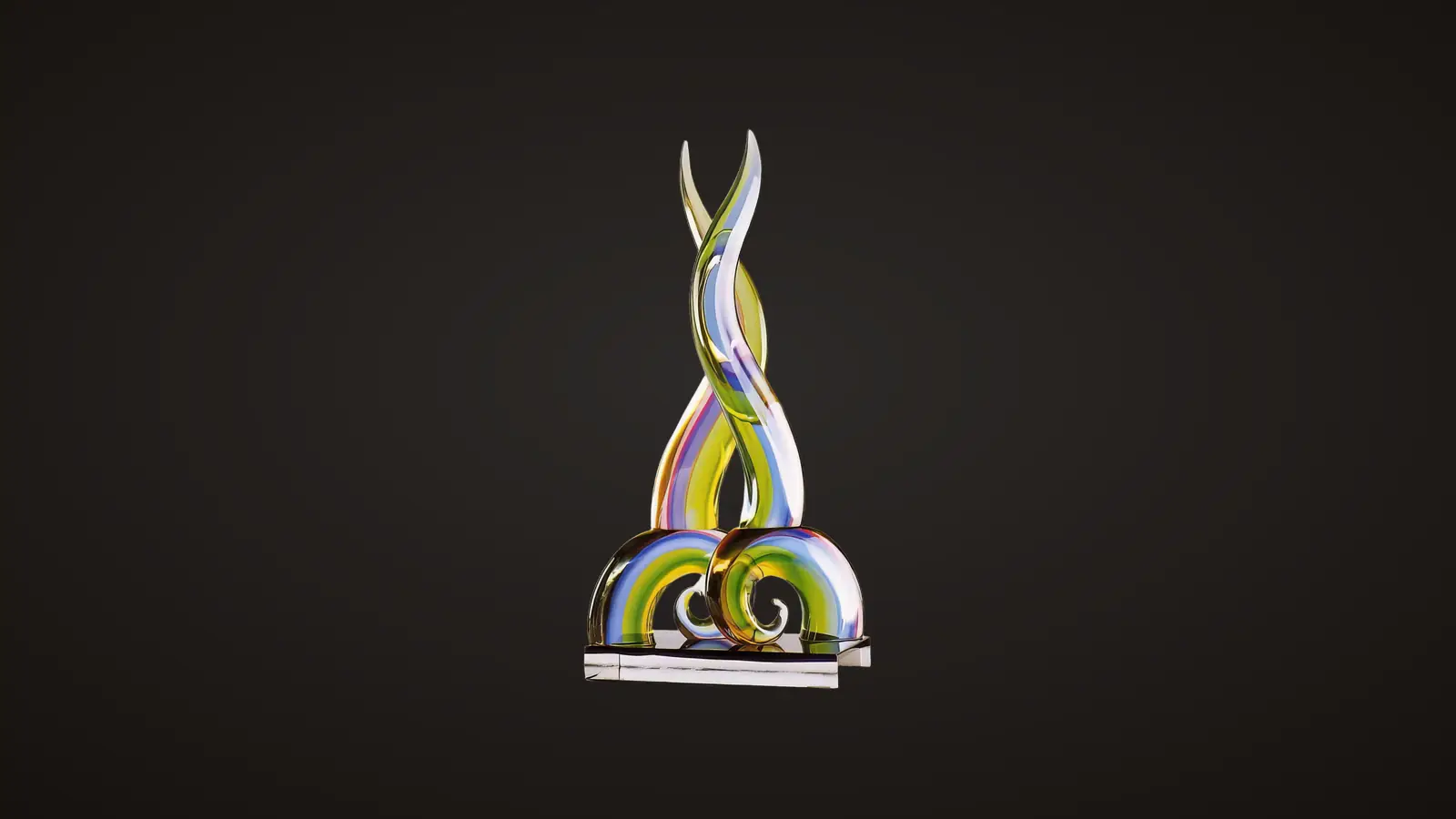 Multicoloured spiral Murano glass sculpture on a crystal base