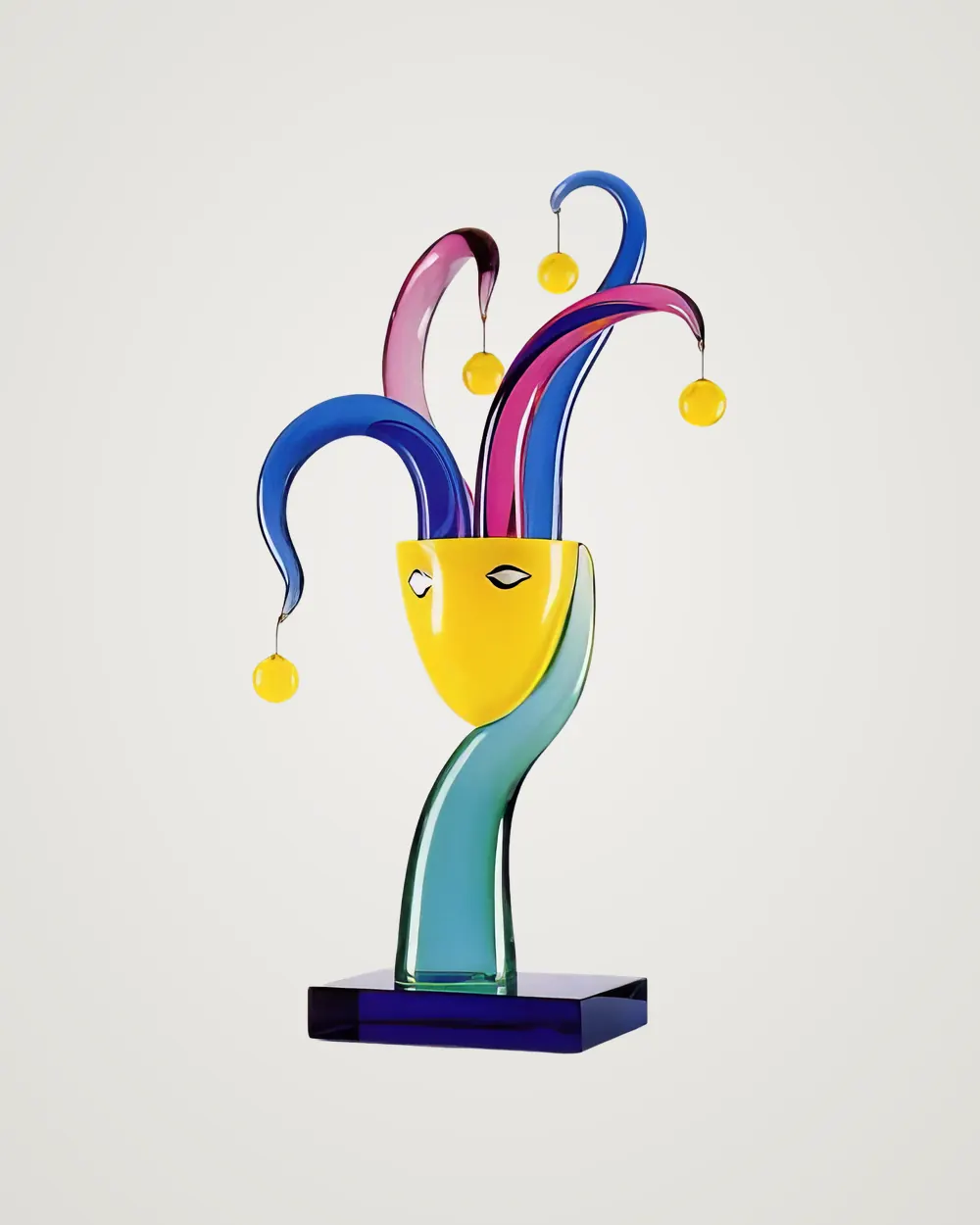 Murano glass sculpture: jester face with pointed hat
