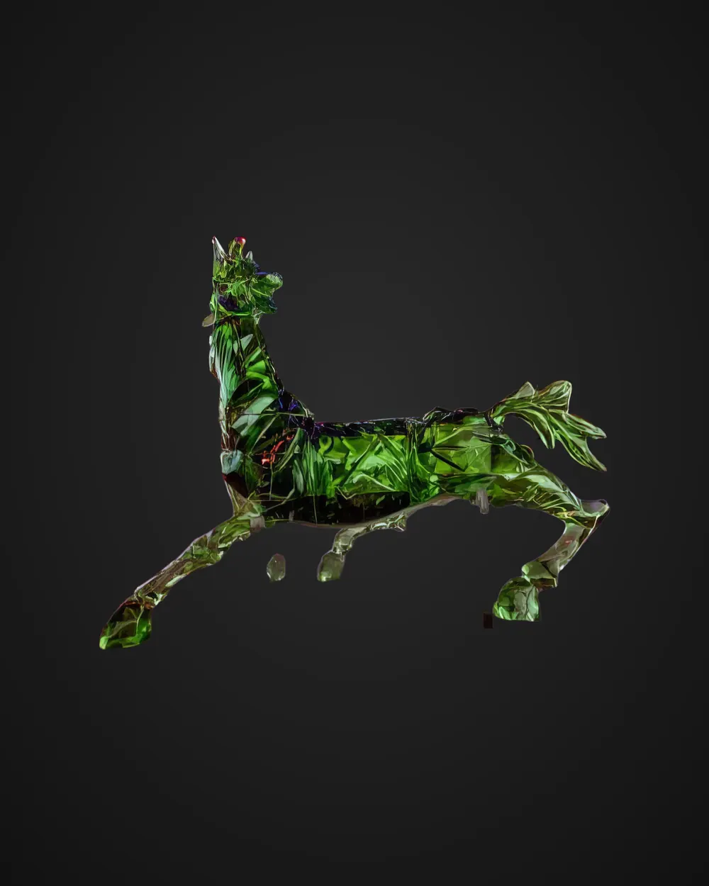 Life-size green Murano glass horse by M.F. Husain
