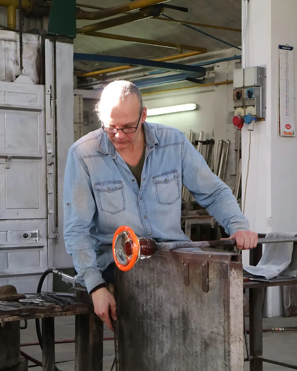 Glass master Cristiano Toso at work at the furnace